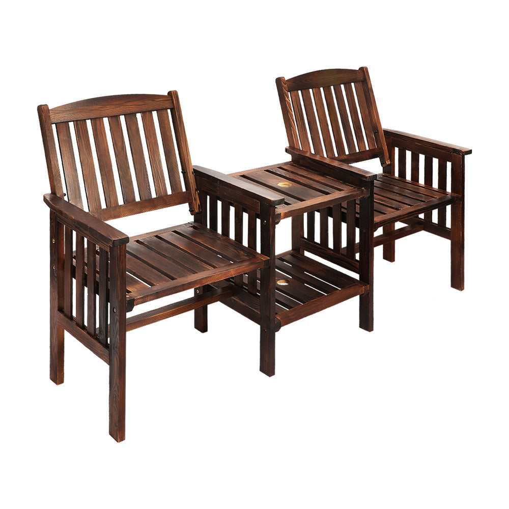 Livsip Outdoor Wooden Chair 2 Seat&Table Loveseat Charcoal