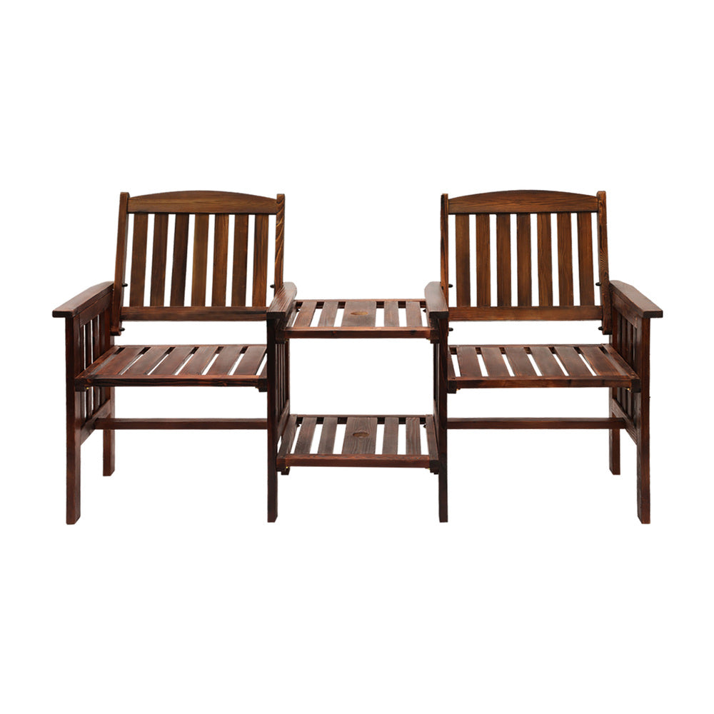 Livsip Outdoor Wooden Chair 2 Seat&Table Loveseat Charcoal