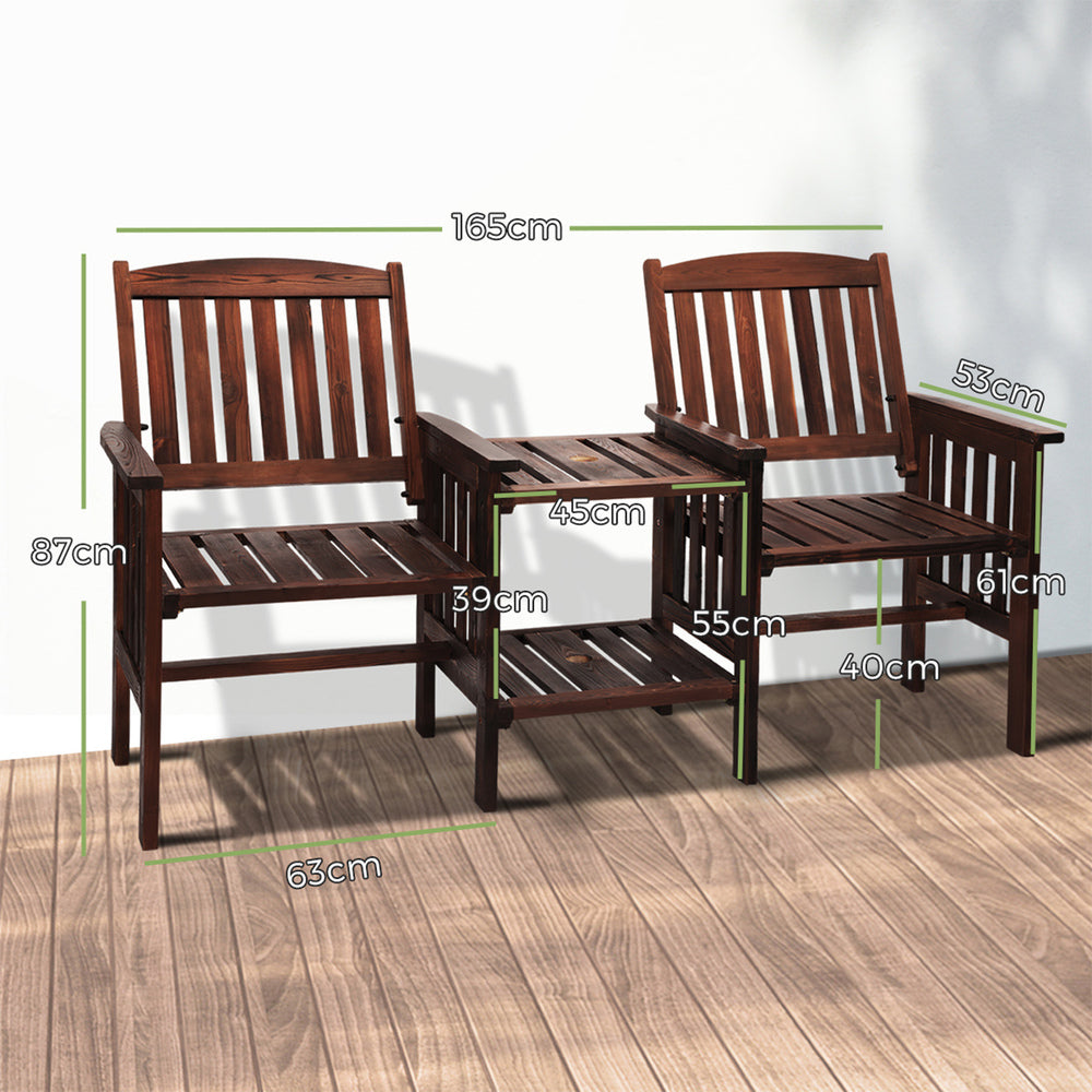 Livsip Outdoor Wooden Chair 2 Seat&Table Loveseat Charcoal