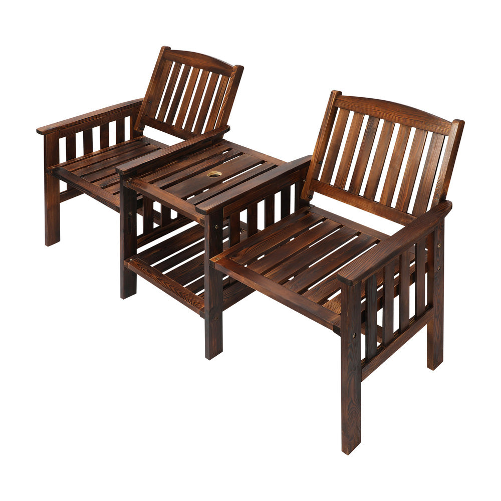 Livsip Outdoor Wooden Chair 2 Seat&Table Loveseat Charcoal