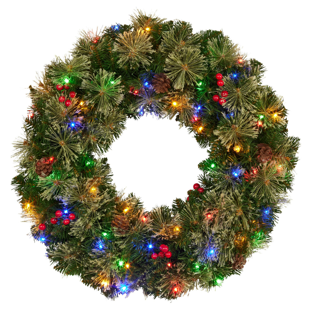 61cm Bristle Berry Christmas Wreath with Multi Functions Lights