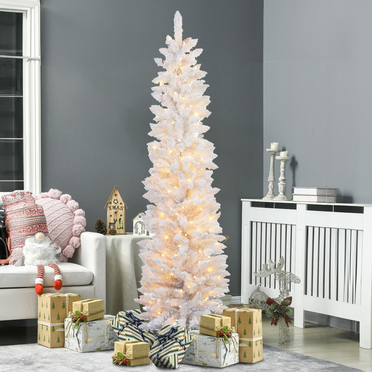Christabelle Candy Floss White 1.8m Pre-Lit Multicolour Slim Christmas Tree