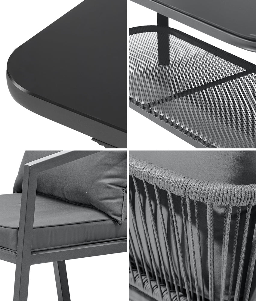 Livsip 4PCS Outdoor Furniture Set Sofa Table Chairs Set Grey