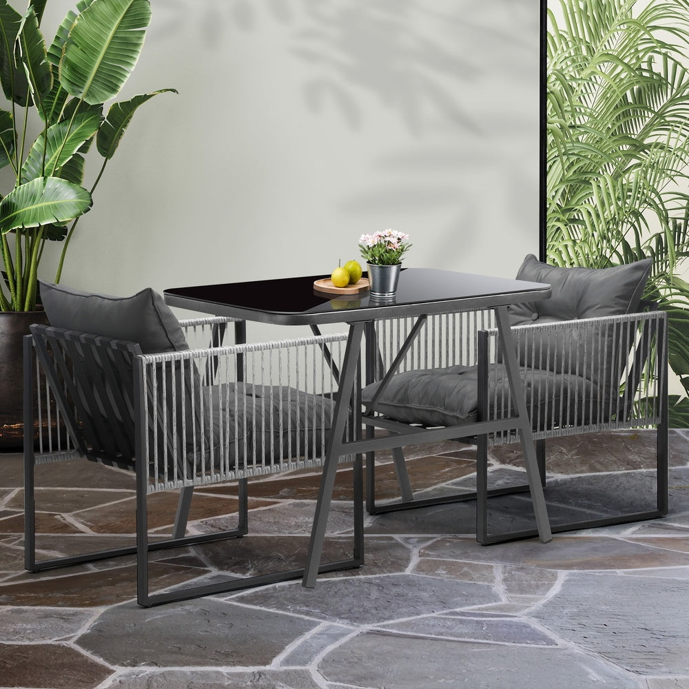 Livsip 3PCS Outdoor Dining Set Coffee Table Armchairs with Cushions