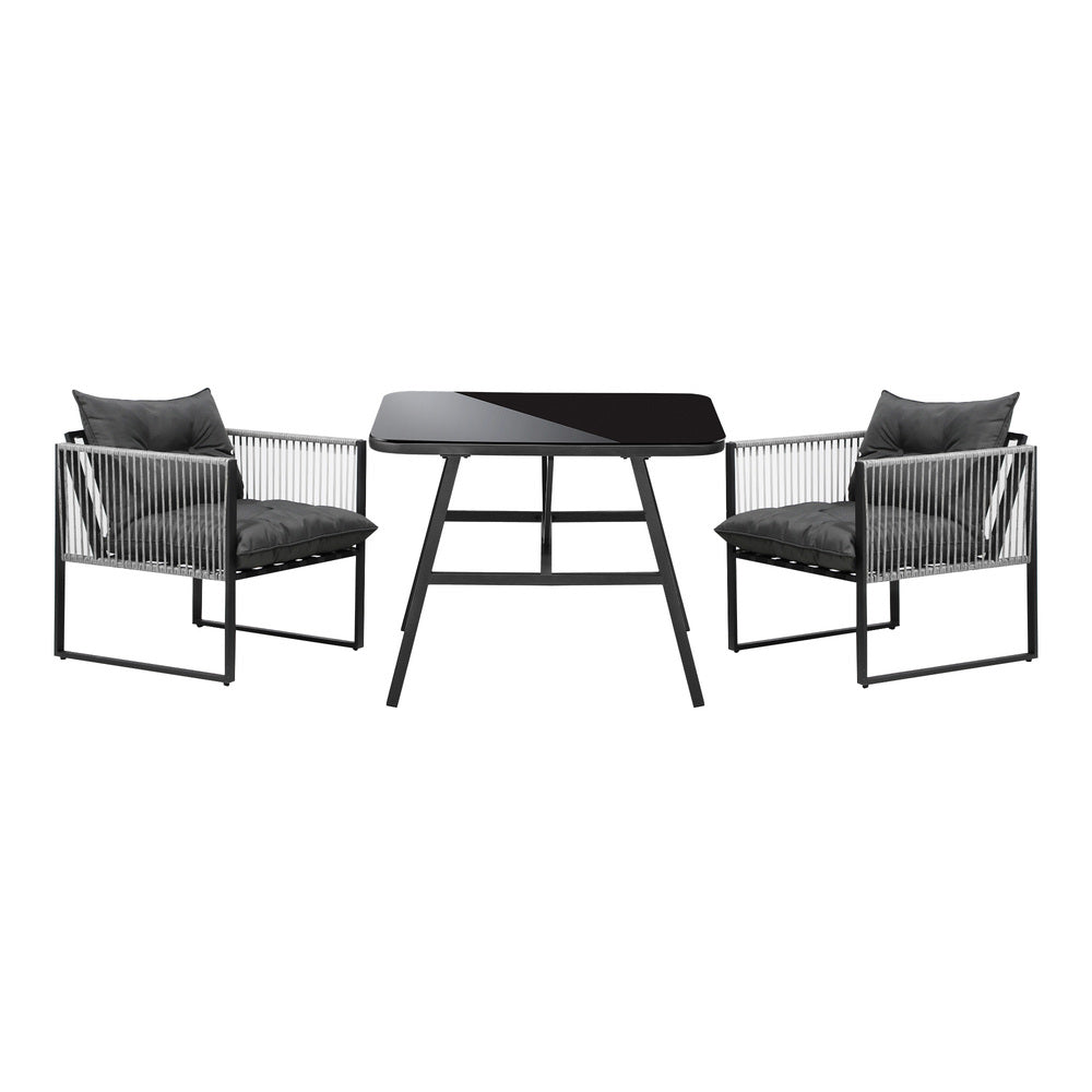 Livsip 3PCS Outdoor Dining Set Coffee Table Armchairs with Cushions