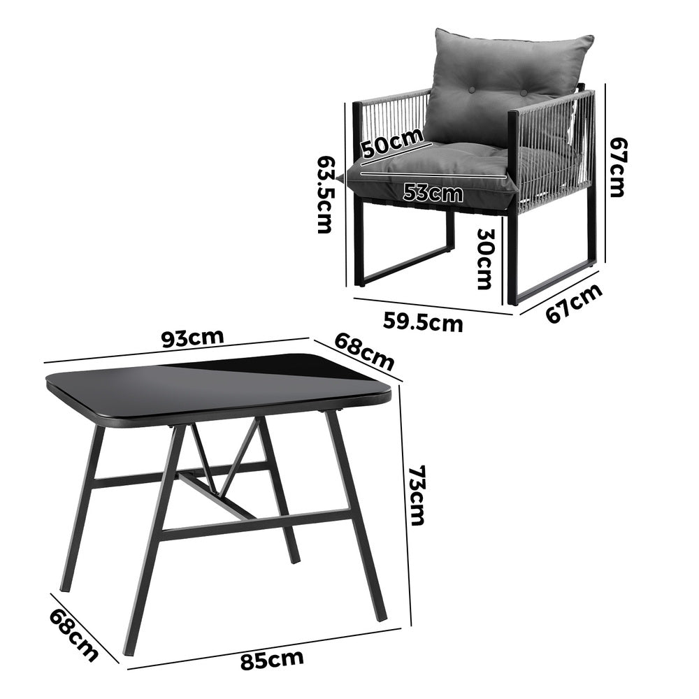 Livsip 3PCS Outdoor Dining Set Coffee Table Armchairs with Cushions