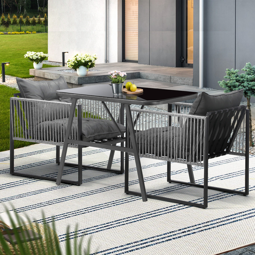 Livsip 3PCS Outdoor Dining Set Coffee Table Armchairs with Cushions