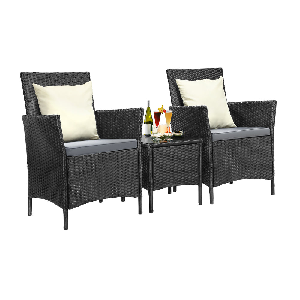 Livsip Outdoor Furniture Patio Chairs Table 3PCS Black