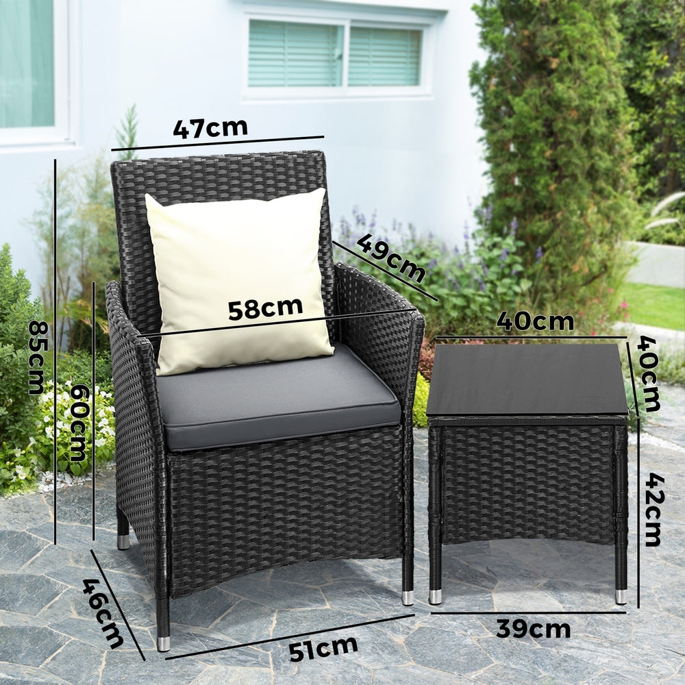 Livsip Outdoor Furniture Patio Chairs Table 3PCS Black