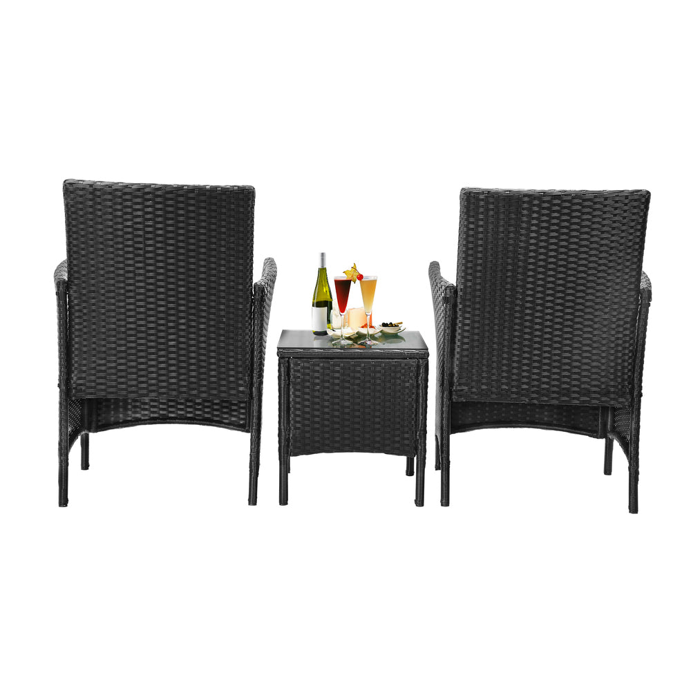 Livsip Outdoor Furniture Patio Chairs Table 3PCS Black