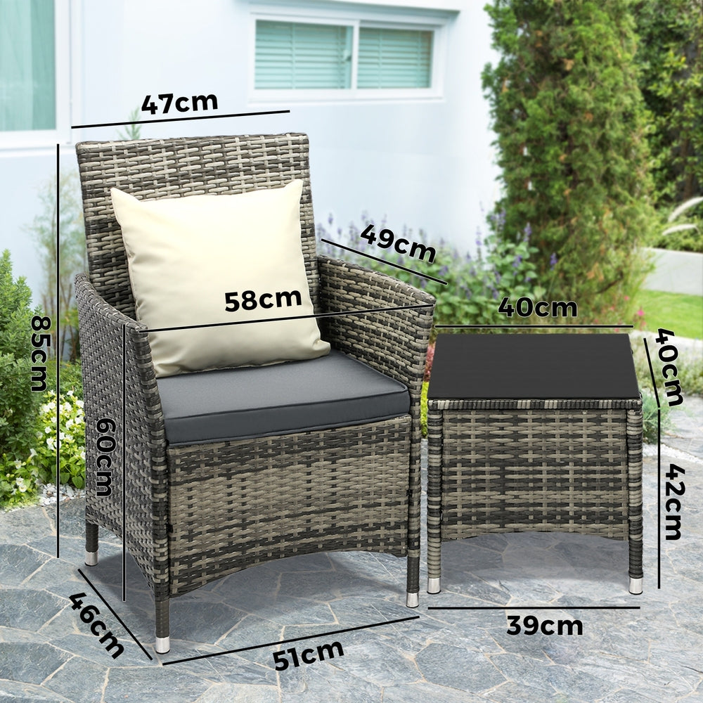 Livsip Outdoor Furniture Patio Chairs Table 3PCS Grey