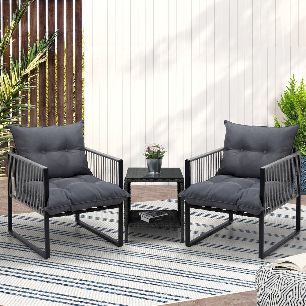 Livsip 3PCS Outdoor Patio Set Wicker Table Chairs with Cushions
