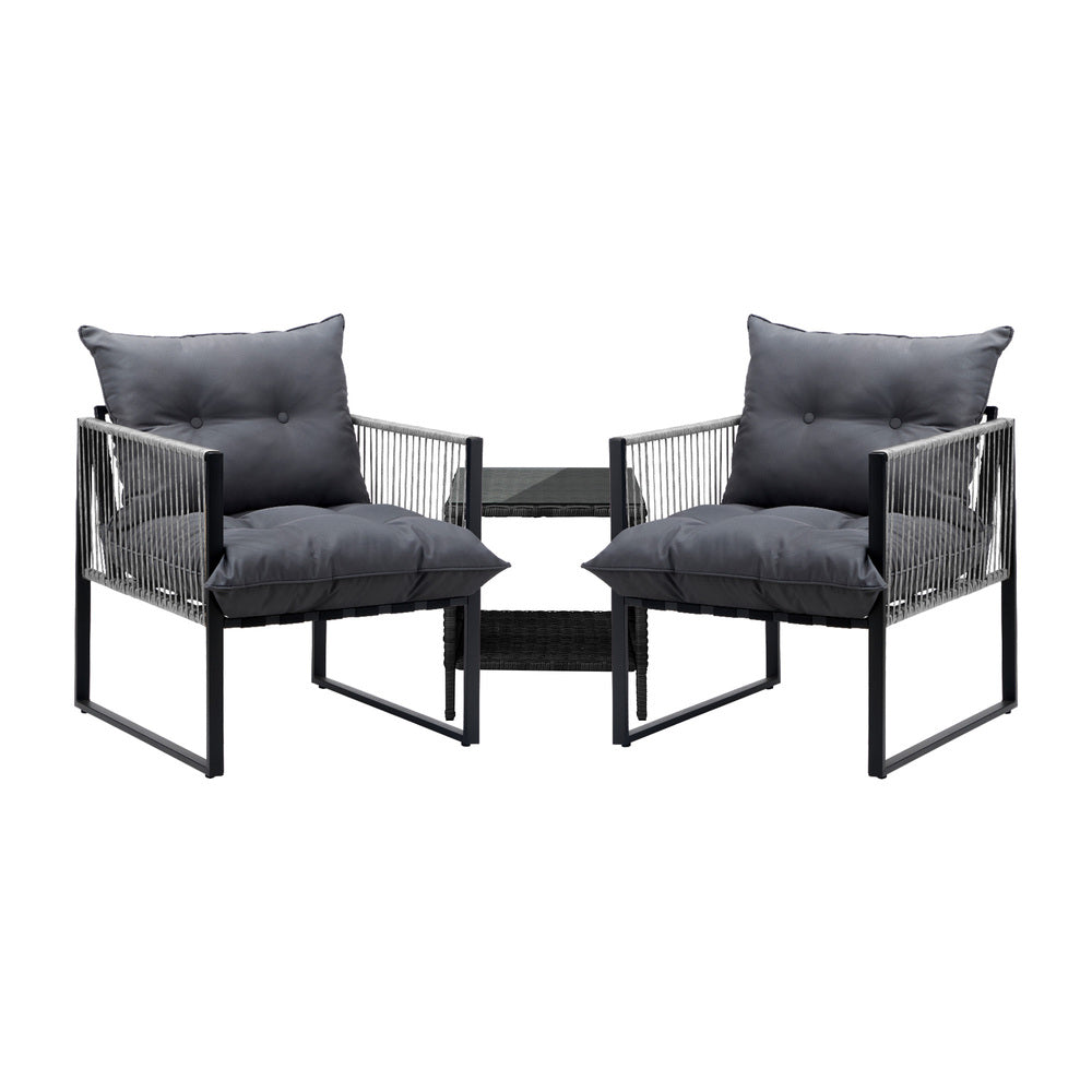 Livsip 3PCS Outdoor Patio Set Wicker Table Chairs with Cushions