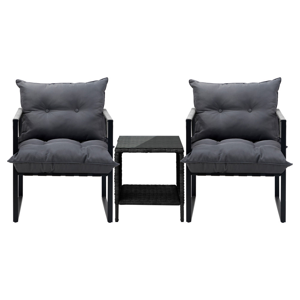 Livsip 3PCS Outdoor Patio Set Wicker Table Chairs with Cushions