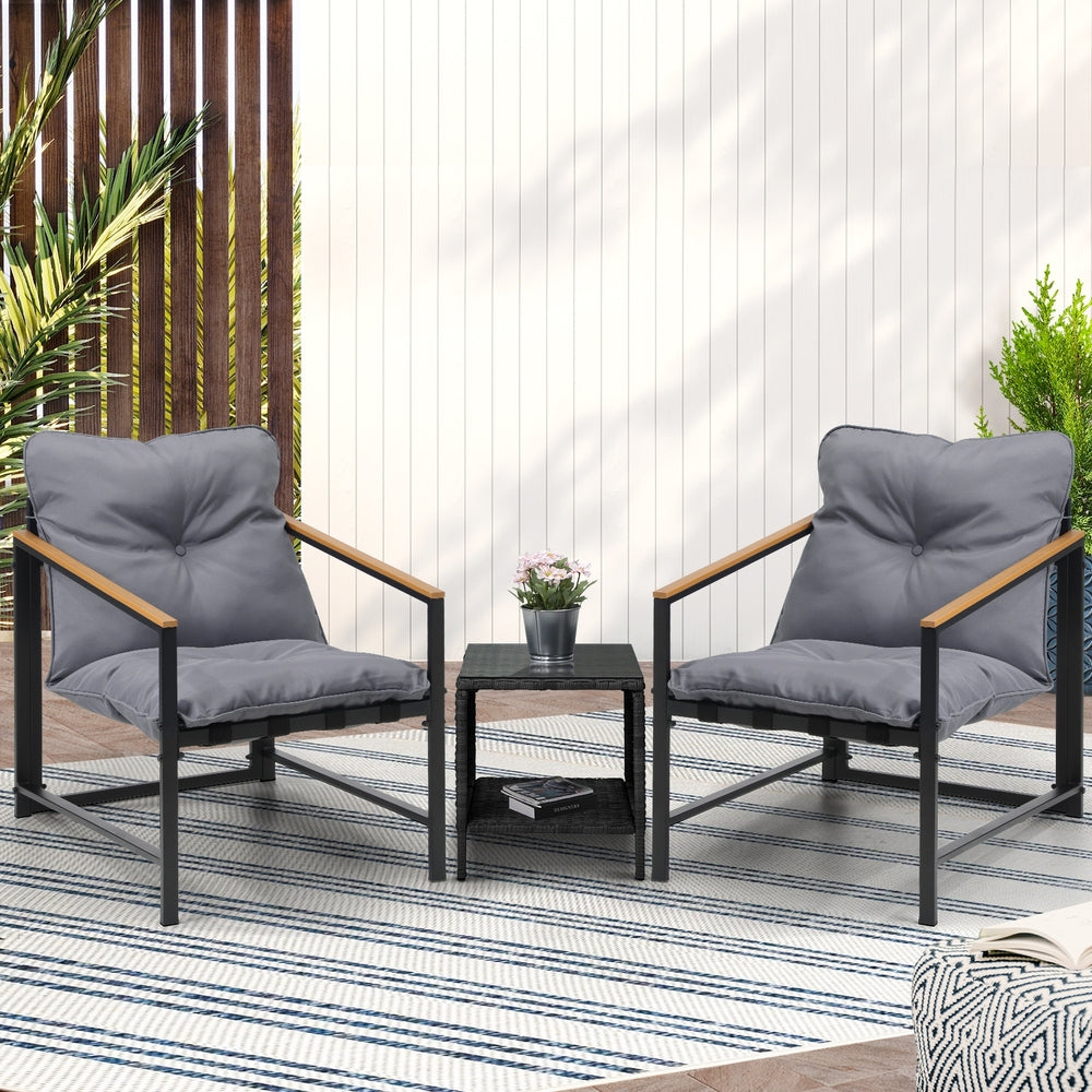 Livsip 3 Piece Outdoor Patio Set Metal Chairs Rattan Table