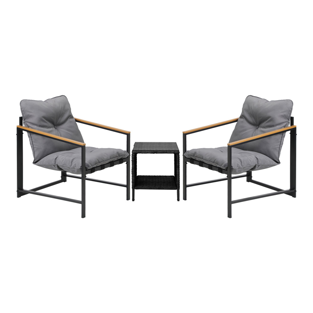 Livsip 3 Piece Outdoor Patio Set Metal Chairs Rattan Table