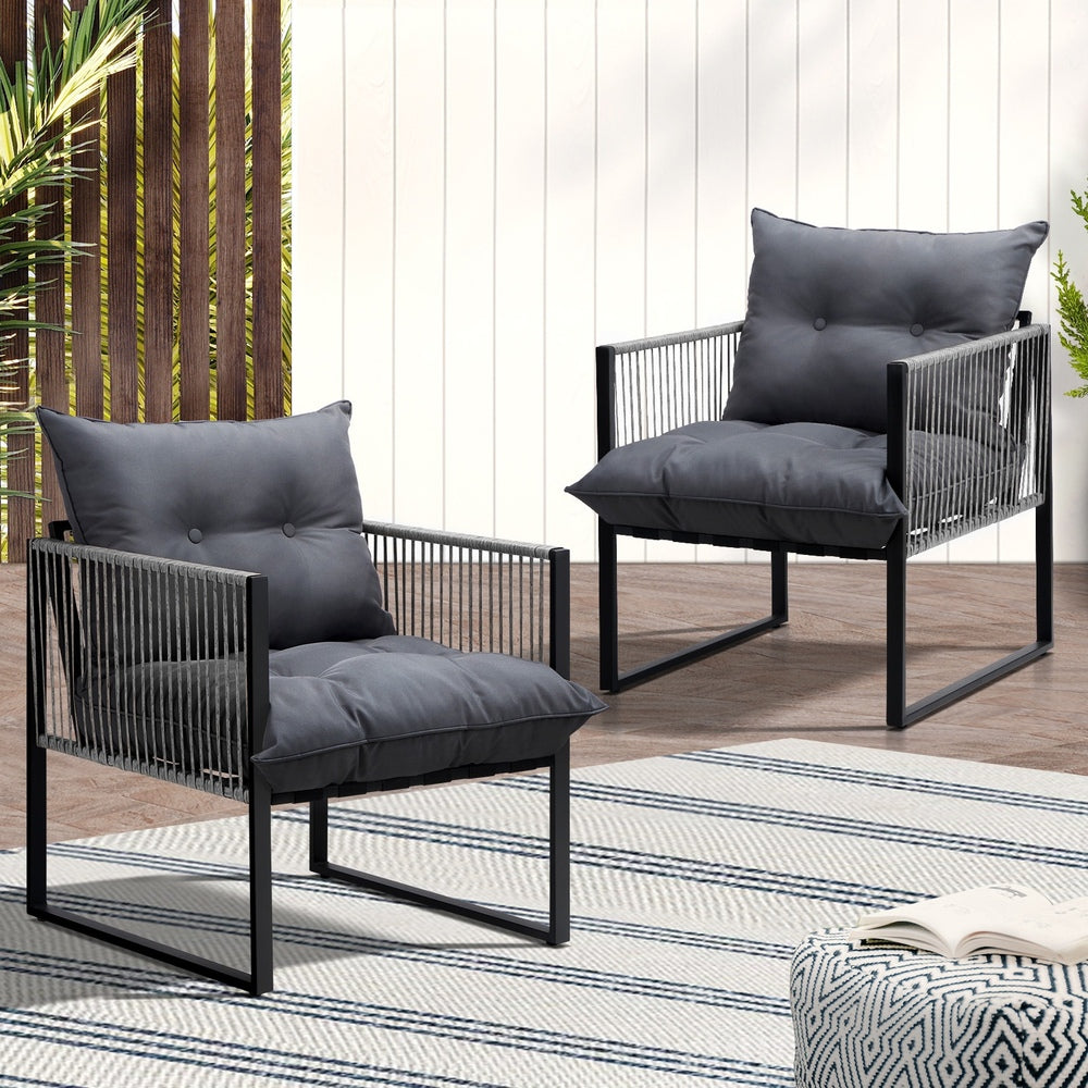 Livsip 2PCS Outdoor Patio Chairs Garden Sofa Set PE Wicker Grey