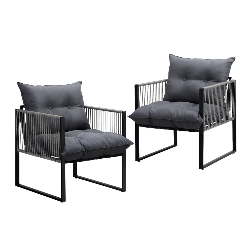 Livsip 2PCS Outdoor Patio Chairs Garden Sofa Set PE Wicker Grey