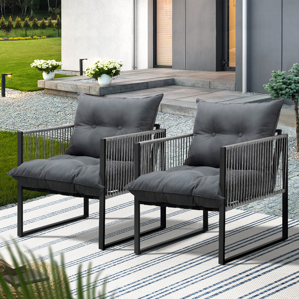 Livsip 2PCS Outdoor Patio Chairs Garden Sofa Set PE Wicker Grey