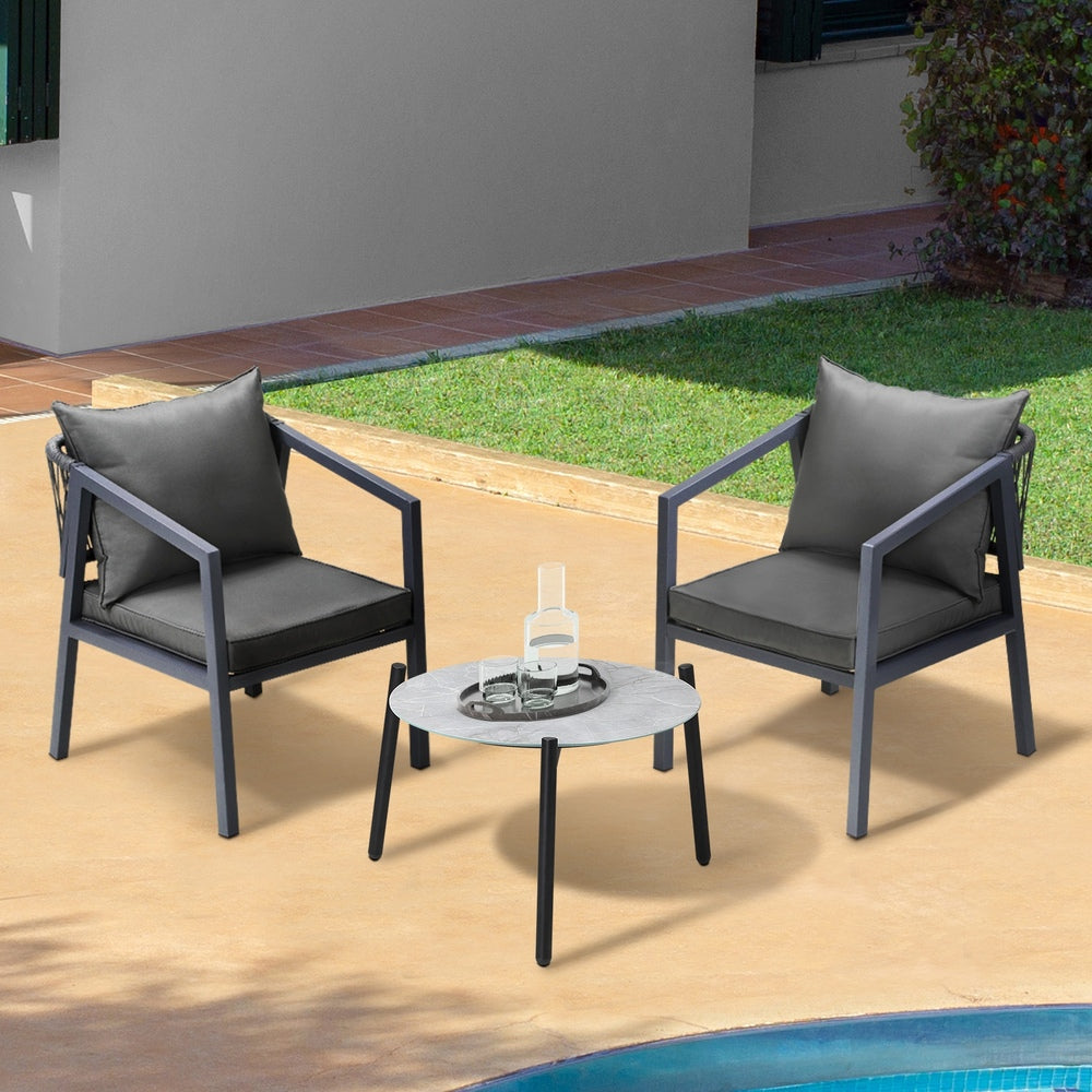 Livsip 3PCS Outdoor Patio Set 50cm Coffee Table Grey Chairs