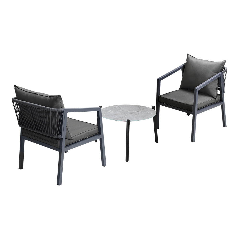 Livsip 3PCS Outdoor Patio Set 50cm Coffee Table Grey Chairs