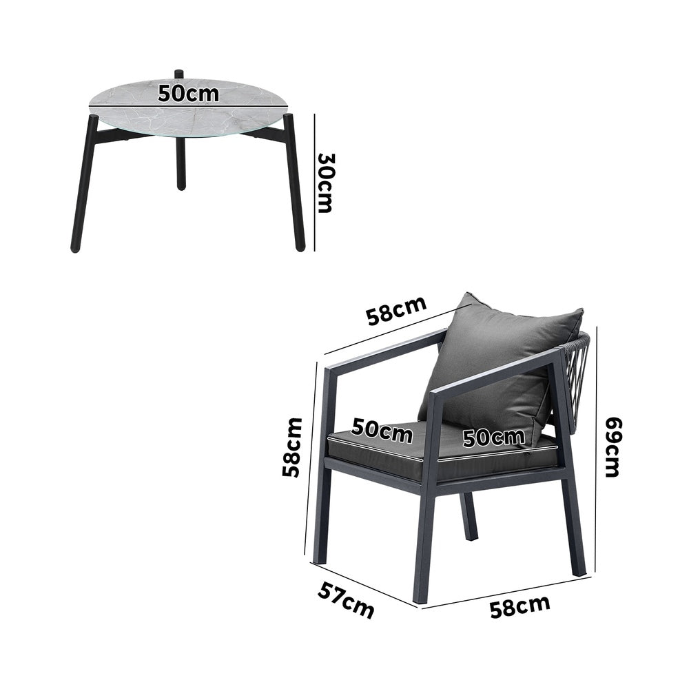 Livsip 3PCS Outdoor Patio Set 50cm Coffee Table Grey Chairs