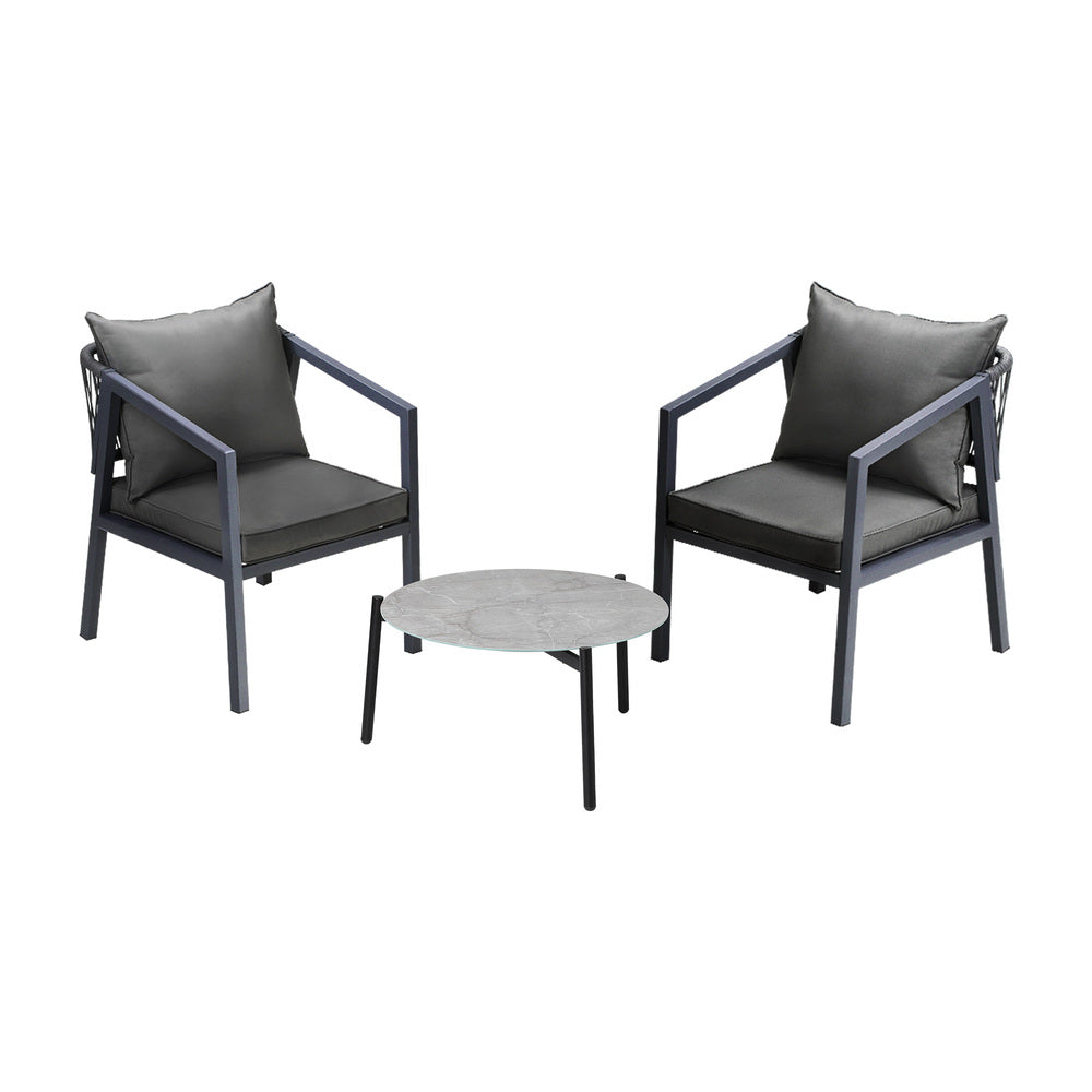 Livsip 3PCS Outdoor Patio Set 50cm Coffee Table Grey Chairs