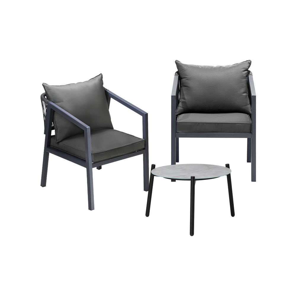 Livsip 3PCS Outdoor Patio Set 50cm Coffee Table Grey Chairs