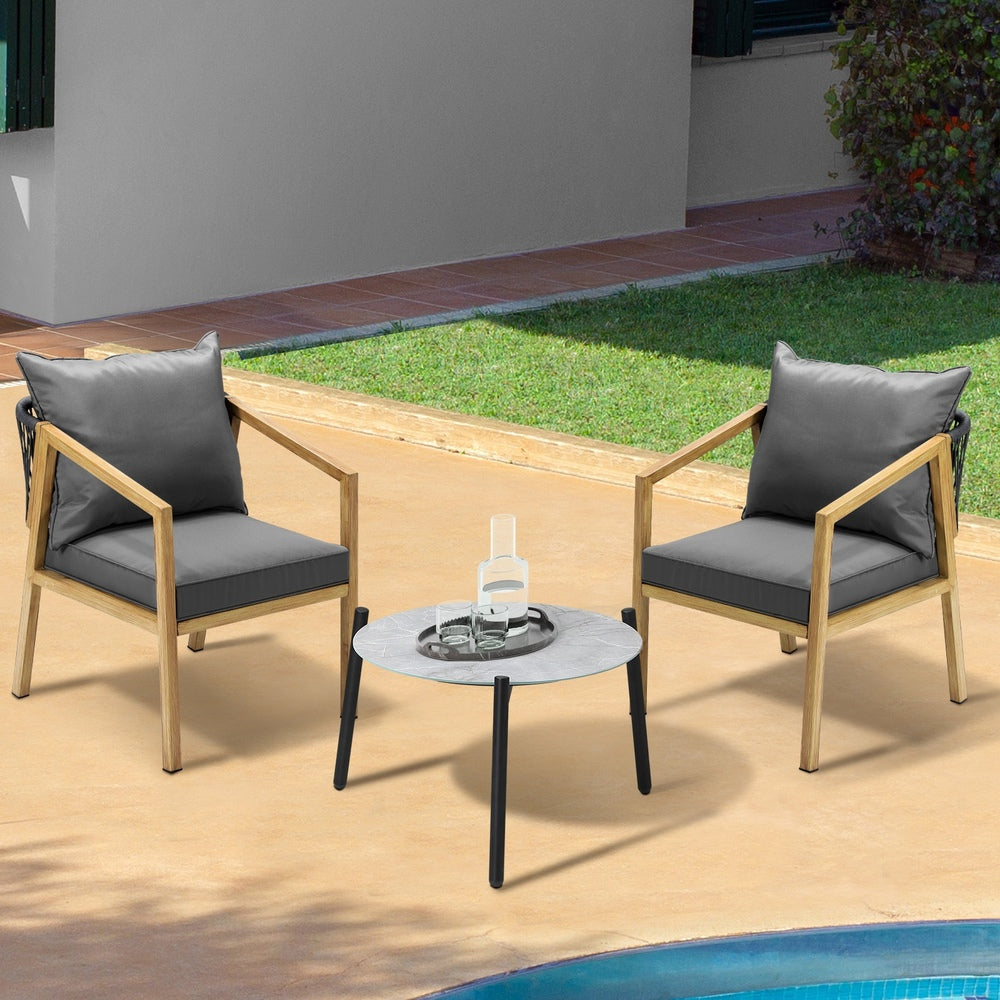 Livsip 3PCS Outdoor Patio Lounge Set Grey 50cm Coffee Table