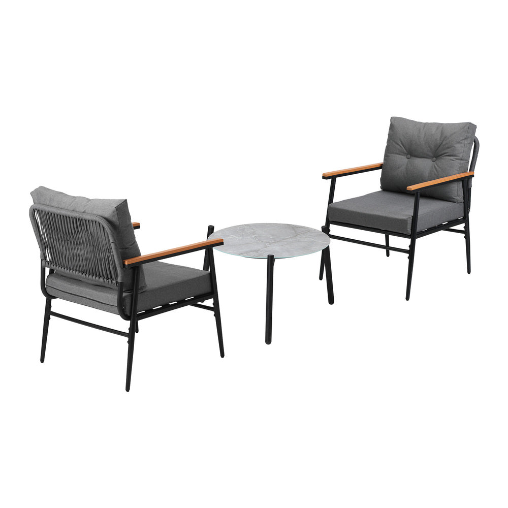 Livsip 3 Piece Outdoor Patio Set 50cm Table Grey and Black Armchair