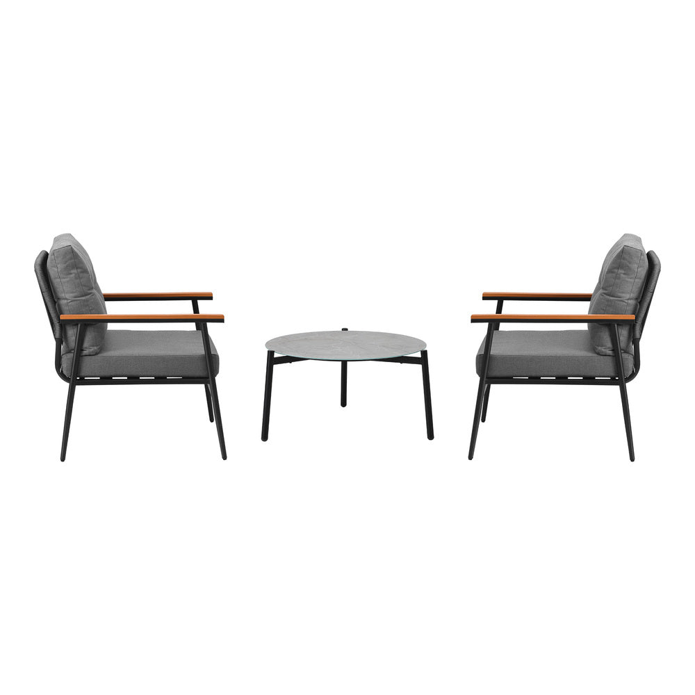 Livsip 3 Piece Outdoor Patio Set 50cm Table Grey and Black Armchair