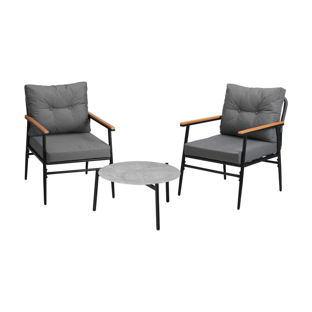 Livsip 3 Piece Outdoor Patio Set 50cm Table Grey and Black Armchair