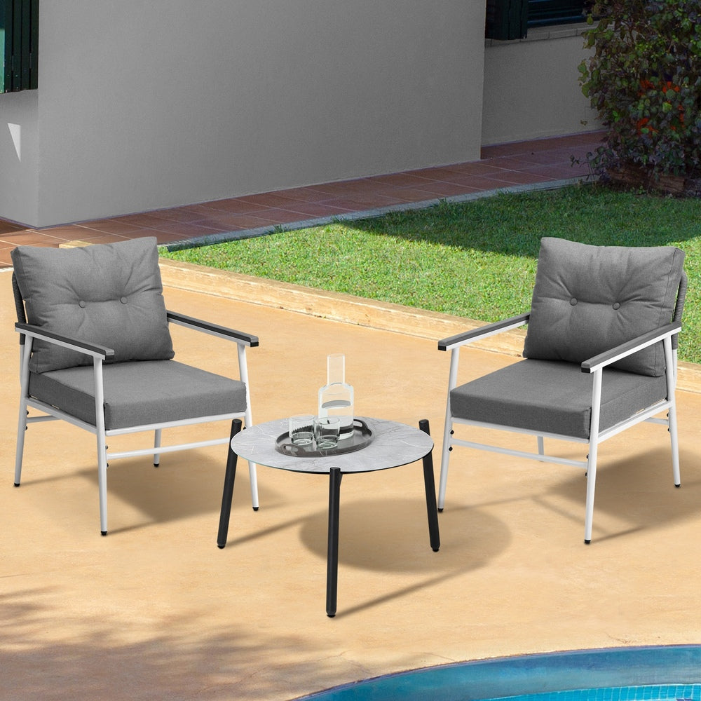 Livsip 3 Piece Outdoor Patio Set 50cm Table Grey and White Armchair