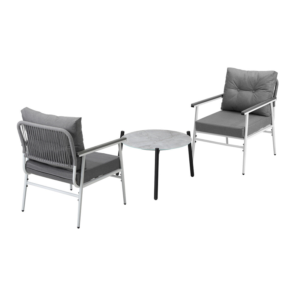 Livsip 3 Piece Outdoor Patio Set 50cm Table Grey and White Armchair