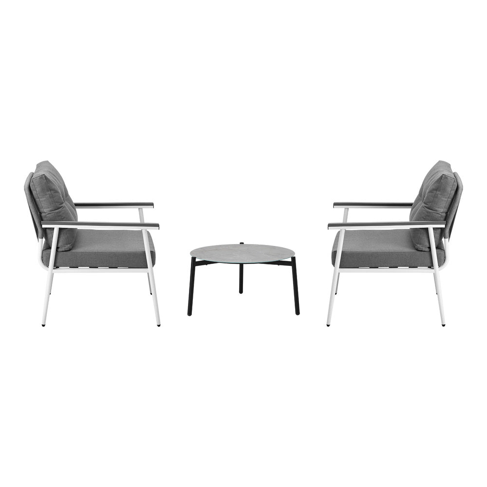 Livsip 3 Piece Outdoor Patio Set 50cm Table Grey and White Armchair
