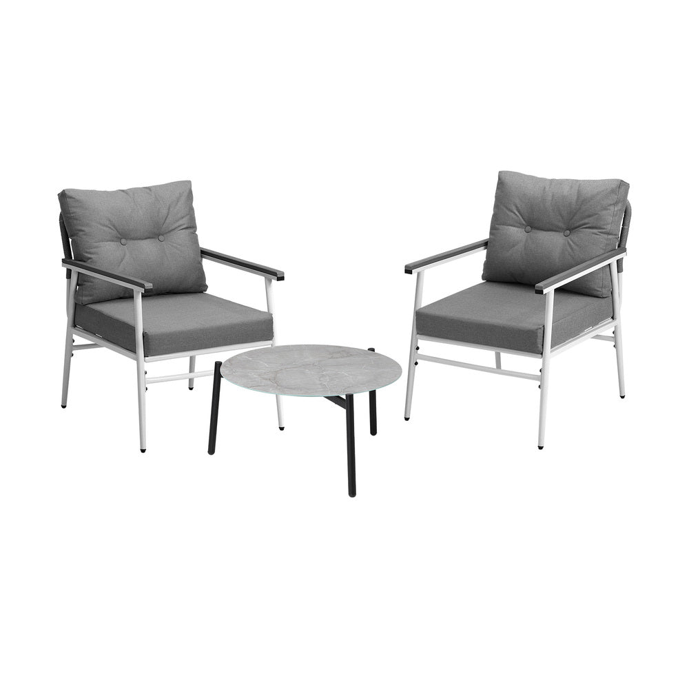 Livsip 3 Piece Outdoor Patio Set 50cm Table Grey and White Armchair