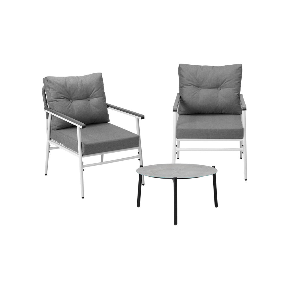Livsip 3 Piece Outdoor Patio Set 50cm Table Grey and White Armchair