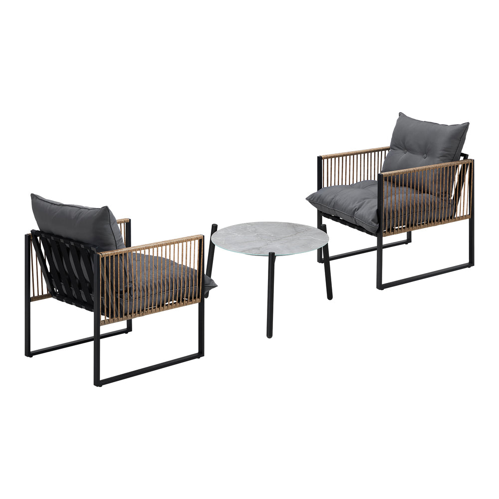 Livsip 3PCS Outdoor Patio Set Grey 50cm Coffee Table Rattan Chairs