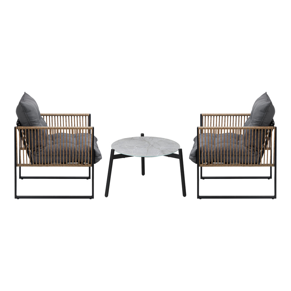 Livsip 3PCS Outdoor Patio Set Grey 50cm Coffee Table Rattan Chairs