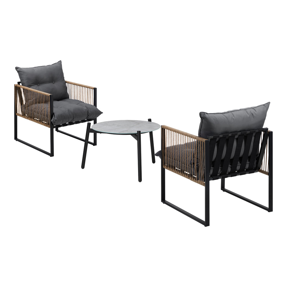 Livsip 3PCS Outdoor Patio Set Grey 50cm Coffee Table Rattan Chairs