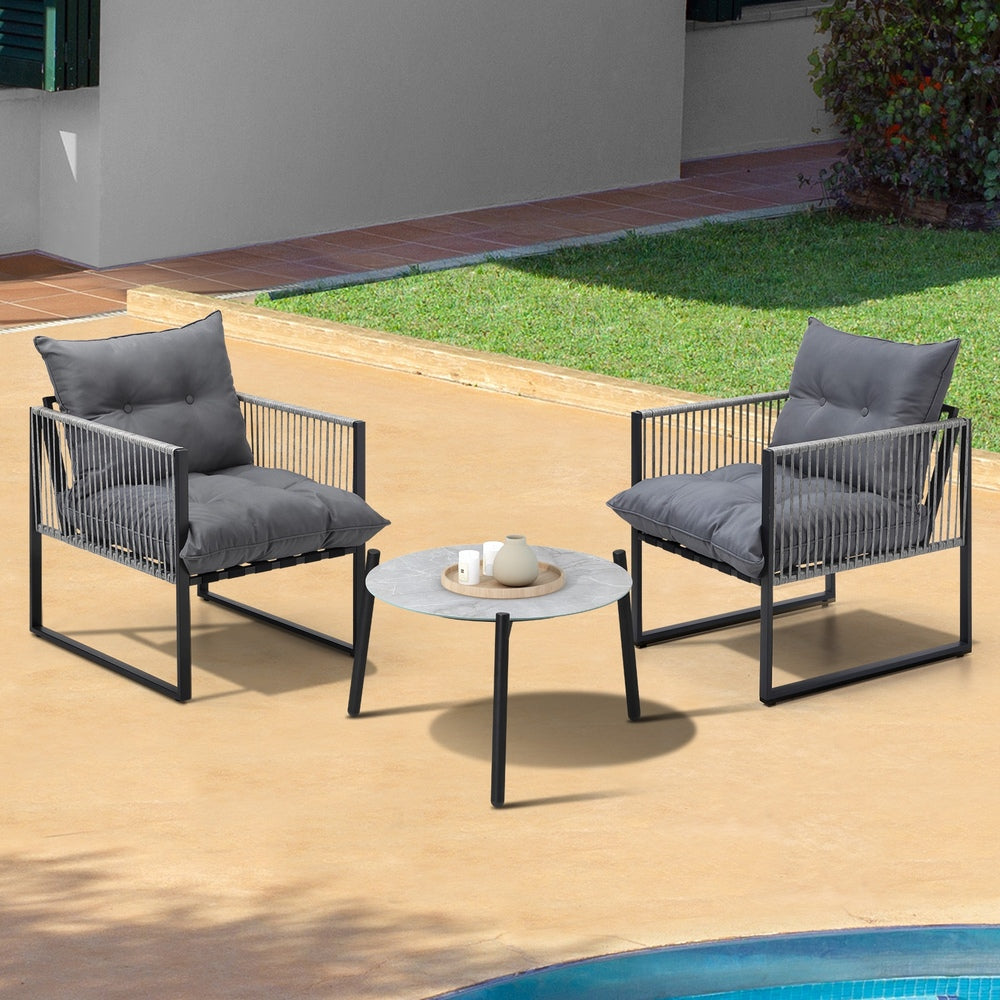 Livsip 3PCS Outdoor Patio Set 50cm Grey Table Cushioned Armchairs