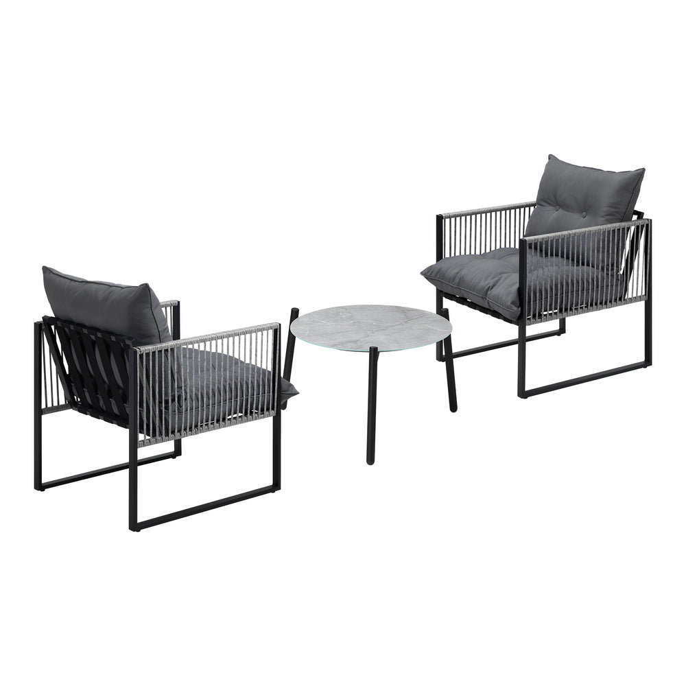 Livsip 3PCS Outdoor Patio Set 50cm Grey Table Cushioned Armchairs