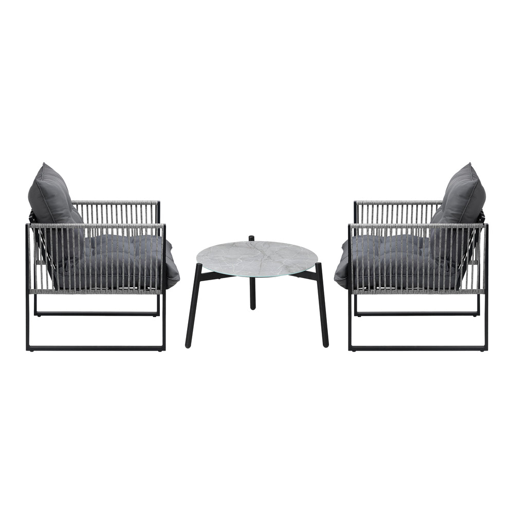 Livsip 3PCS Outdoor Patio Set 50cm Grey Table Cushioned Armchairs