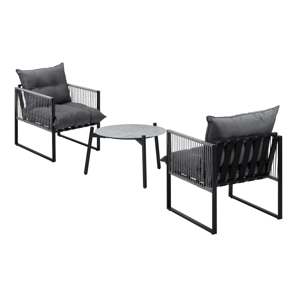 Livsip 3PCS Outdoor Patio Set 50cm Grey Table Cushioned Armchairs