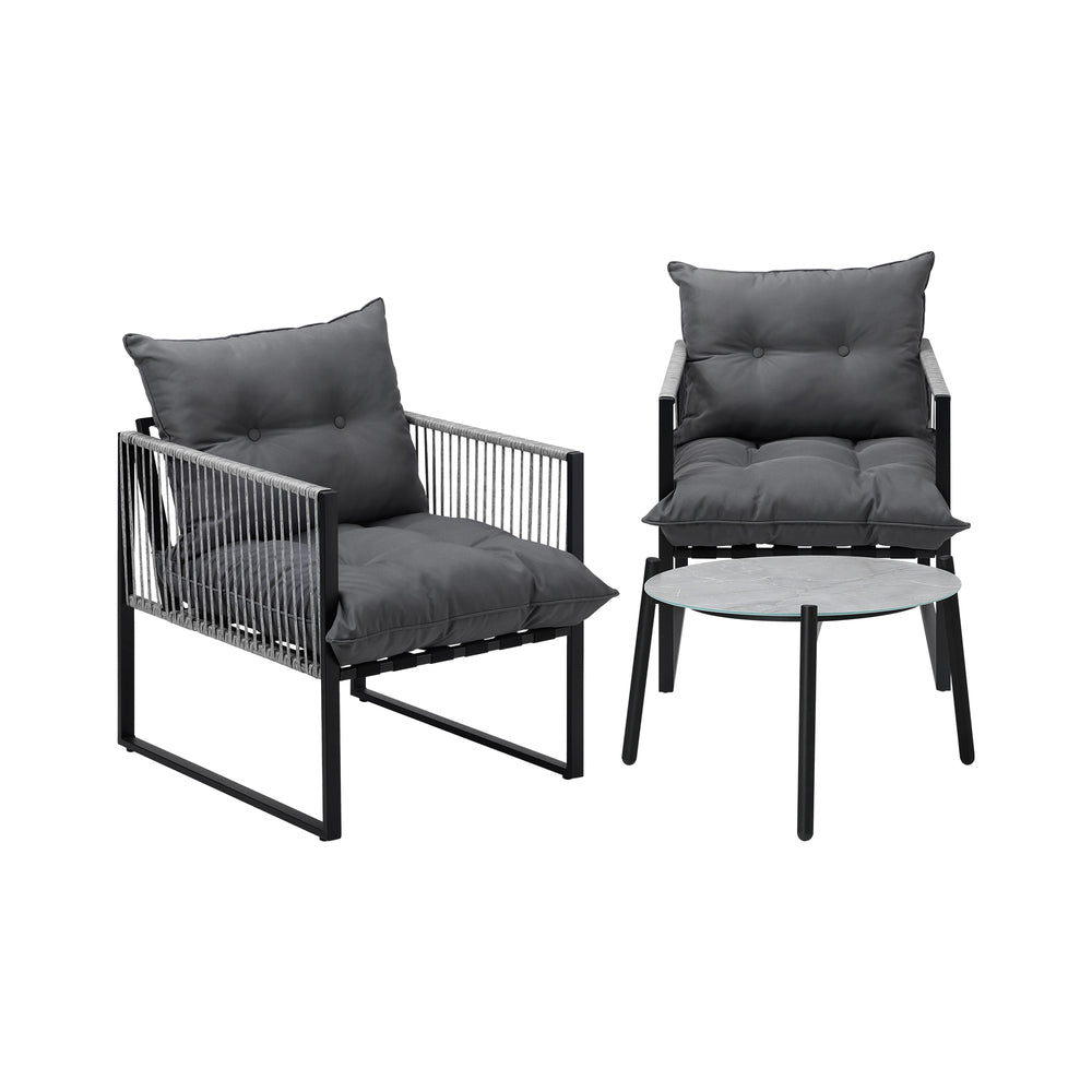 Livsip 3PCS Outdoor Patio Set 50cm Grey Table Cushioned Armchairs