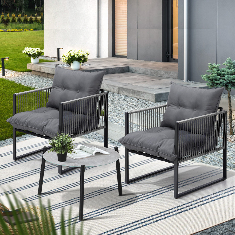 Livsip 3PCS Outdoor Patio Set 50cm Grey Table Cushioned Armchairs
