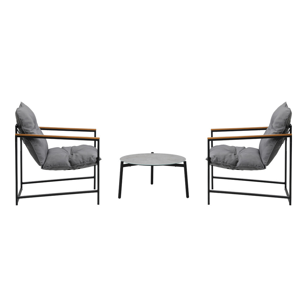 Livsip 3PC Outdoor Patio Furniture Set 50CM Round Grey Marble Table