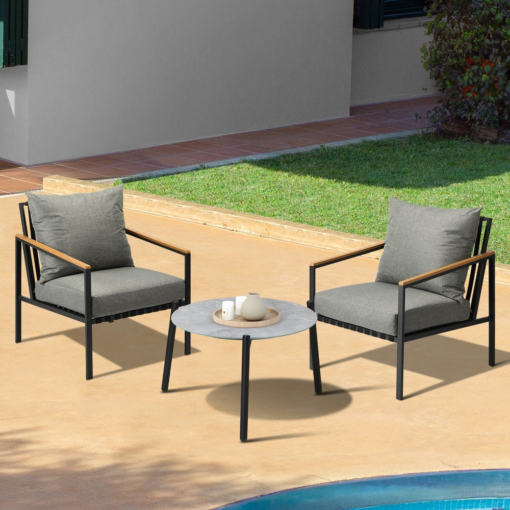Livsip 3PCS Outdoor Lounge Set Grey 50cm Coffee Table Chairs