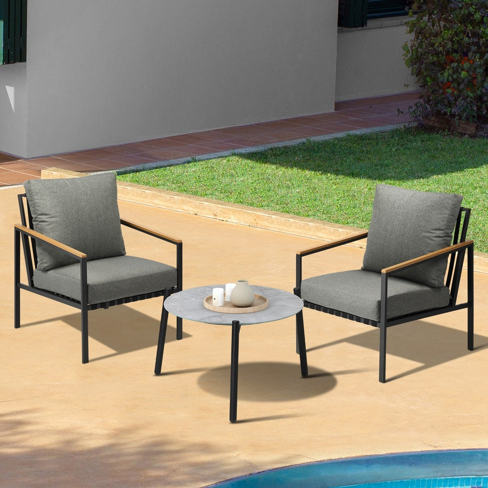 Livsip 3PCS Outdoor Patio Lounge Set Grey 50cm Coffee Table Sofa Chairs