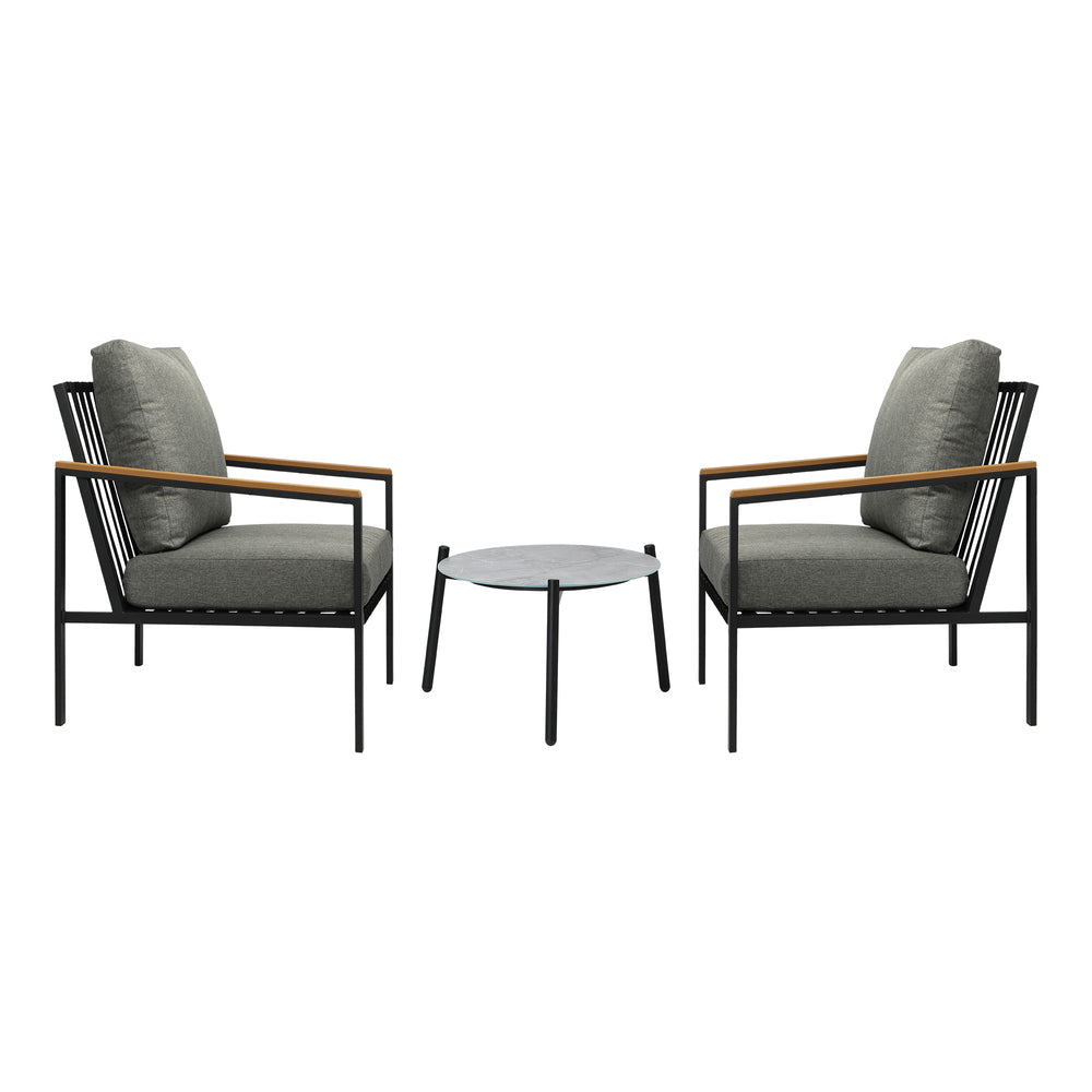 Livsip 3PCS Outdoor Patio Lounge Set Grey 50cm Coffee Table Sofa Chairs